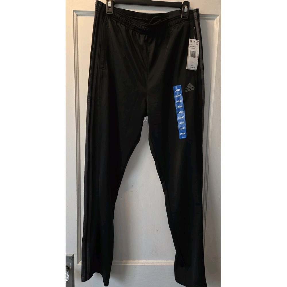 NWT Adidas Joggers Mens Large Black Grey Tricot Zip Essentials Tapered Training
